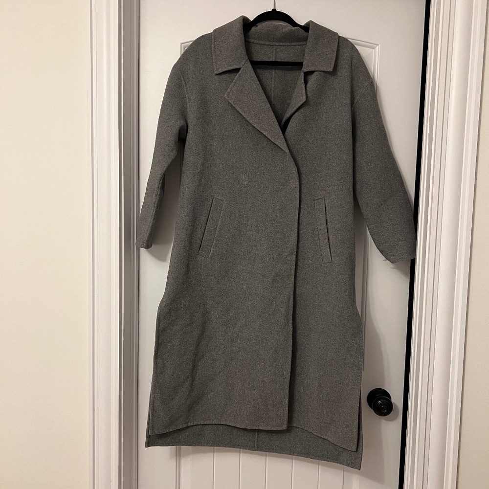 French Connection long grey wool blend coat